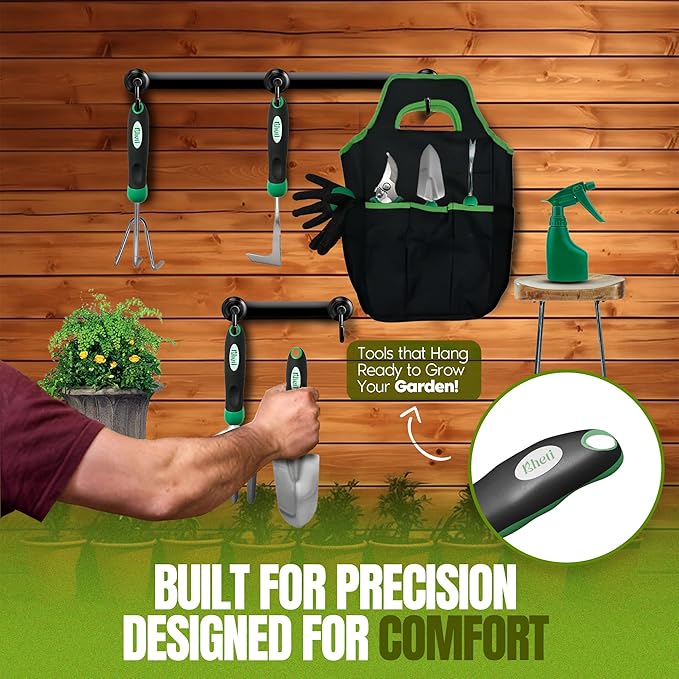 KHETI Garden Tools Set for Gardening - 11 Pieces 2mm Heavy Duty Stainless Steel Includes Spade Shovel Perfect for Digging and Gardening, Garden Tool Kit, Ideal Gardening Tools for Women and Mothers