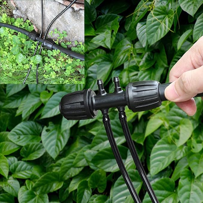 10PCS Barbed Tee 1/2 inch to 1/4 inch Irrigation Tube Anti-Drop Drip Irrigation Parts (13mm ID/4mm ID),Drip Irrigation System Fits 16 mm Drip Tape Tubing,4mm ID 7mm OD Hose Connector, 6-Way Adapte