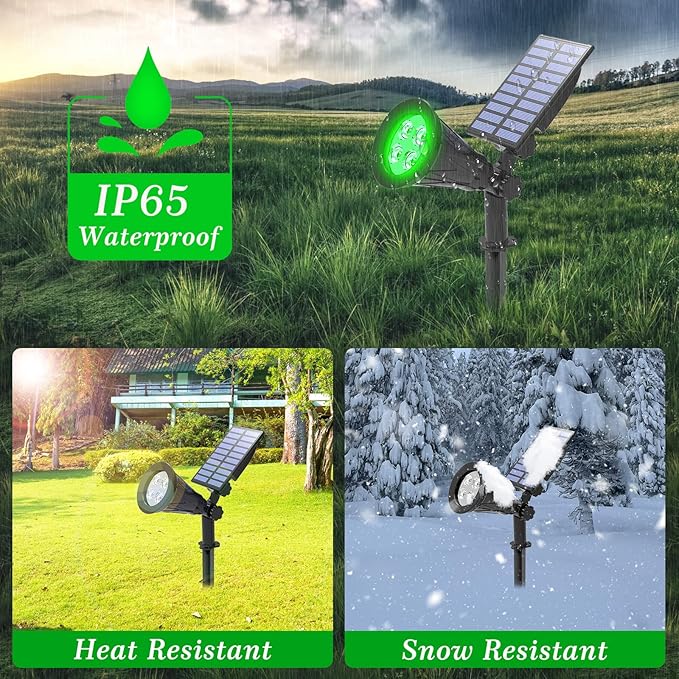 T-SUN Solar Spotlight LED Outdoor Wall Light, IP65 Waterproof, Auto-on at Night/Auto-Off by Day, 180°Angle Adjustable for Tree, Patio, Yard, Garden, Driveway, Stairs, Pool Area (Green)