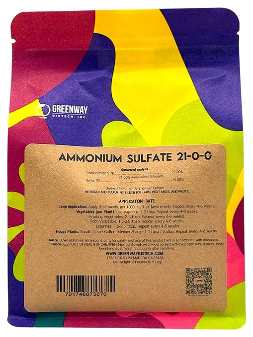 Greenway Biotech Ammonium Sulfate 21-0-0 Fertilizer Contains 21% Water Soluble Nitrogen & 24% Sulfur Suitable for Acid Loving Plants- Lawn Fertilizers to Lower pH Levels in Alkaline Soil- 2 Pounds