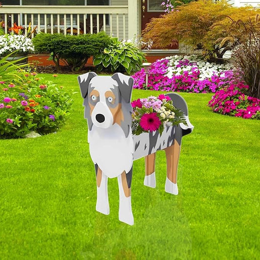 Australian Shepherd Dog Planter Plant Pots,Cute Garden Dog Flower Planter,Large Dog Planters Birthday Gifts for Women,Office,Indoor/Outdoor Decor（9.84 * 7.13 * 17in）