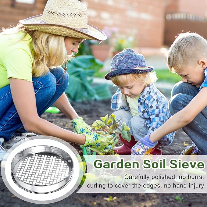 11.81 Inch Sand Sifter Sieve for Gardening Sand Sifter Garden Dirt Sifter for Rocks Stainless Steel Soil Riddle Sieve Mesh Filter Compost Screen 12.5 mm in Hole Size Bonsai Gardening Tool
