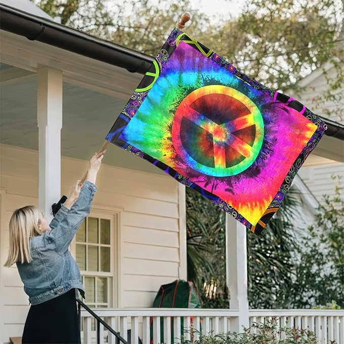 FLAGWIX Hippie Peace Flag, Boho Hippie Decoration Flags - House Flag 30x40, Decorations For Home, Outside - Peace Sign, Boho, Hippie Decor, Double Sided, Heavy Duty Canvas Flag Indoor Outdoor
