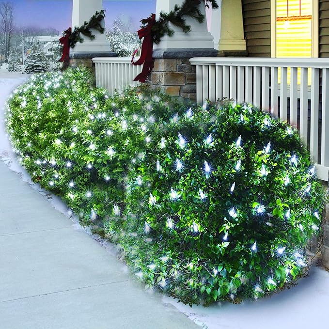 LED Christmas Net Lights for Bushes Outdoor,100 LED 5ftx5ft Waterproof 8 Modes Connectable Mesh Lights for Bushes,Garden,Yard,Trunk,Outdoor Christmas Decorations