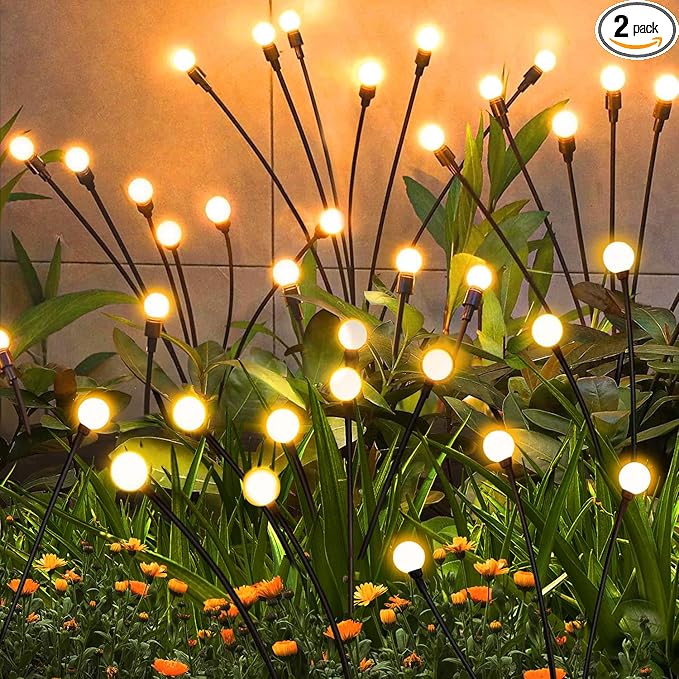 Solar Firefly Lights 16 LED Swaying Outdoor Waterproof Decorative Lights for Yard Patio Pathway Lawn Decorations (2 Pack, 8 Heads)