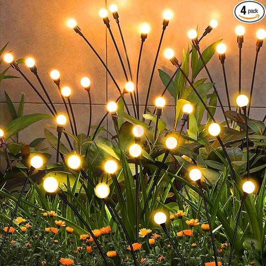 Solar Garden Lights Outdoor, 4 Pack Firefly Swaying Lights, Waterproof Garden Decor for Yard Patio Pathway Lawn, Gardening Gifts for Women Christmas Decoration