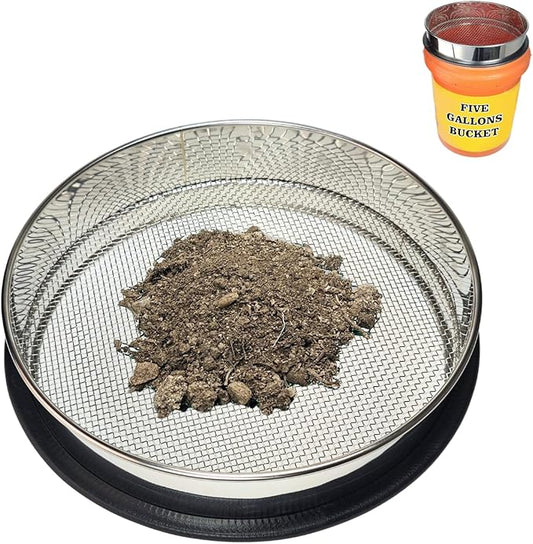 Upgraded Soil Sifter, 11 Inch (1/8'' Mesh Screen) Dirt Sifter Thickened Stainless Steel Garden Sieve for Compost Sand and Rocks Suitable for 5 Gallon Bucket