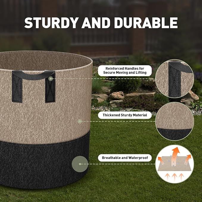UMIG 12 Pack 10 Gallon Grow Bags, 300G Thick Non-Woven Fabric Cloth Smart Planter Pots with Handles, Black Camel Large Outdoor Garden Bags for Plants, Vegetable, Flowers