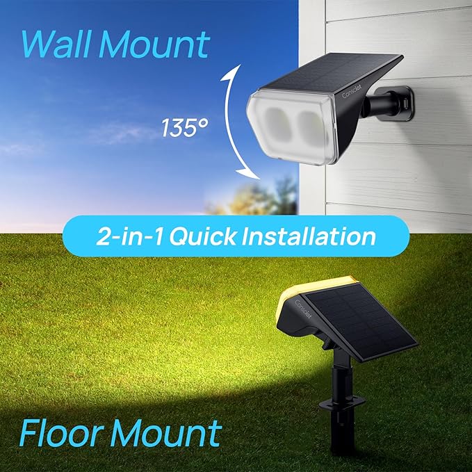 Consciot Solar Spot Lights Outdoor Waterproof, 24 LED Dusk-to-Dawn Solar Spotlight, 2 in 1 Adjustable Wall Lights, Warm White Solar Landscape Spotlights for Garden Yard Wall Walkway, 4 Pack