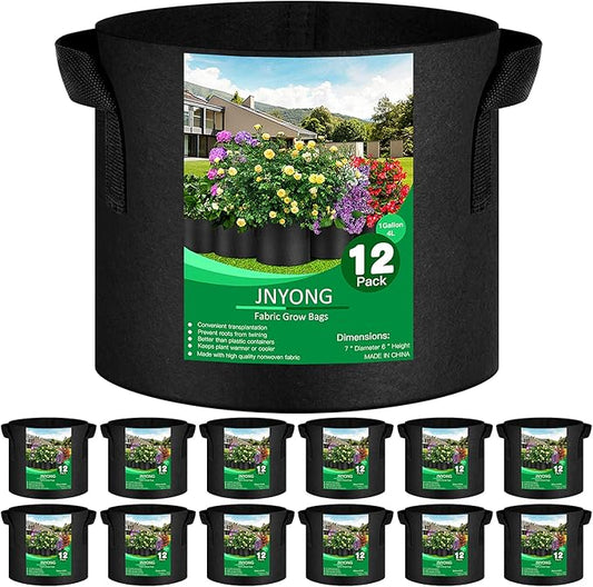 12-Pack 1 Gallon Thickened Non-Woven Grow Bags, Aeration Fabric Pots with Handles