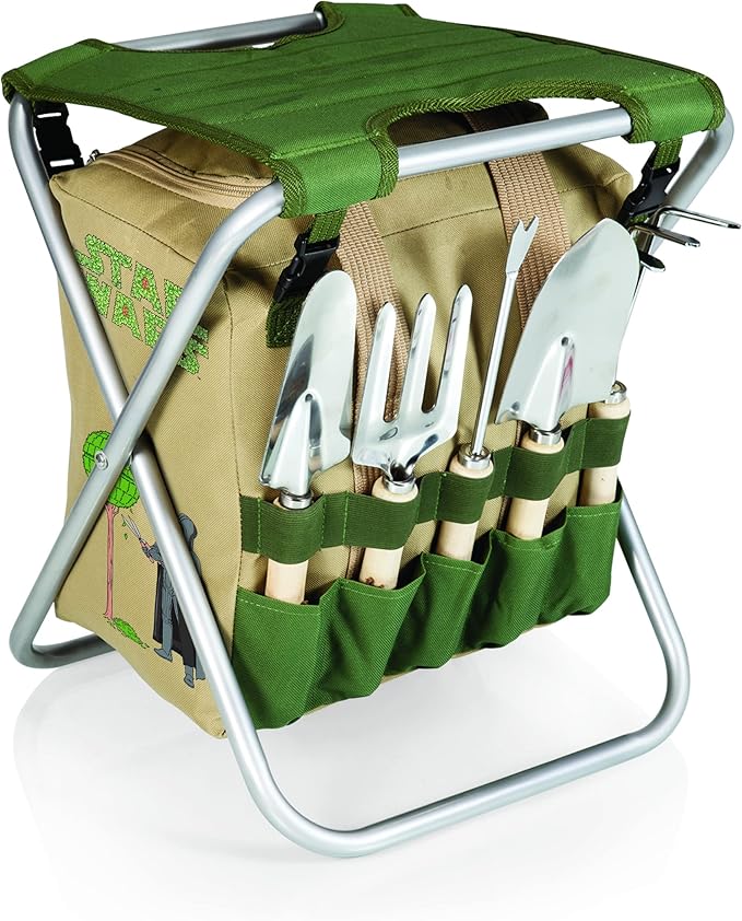 Picnic TIME Star Wars Darth Vader Gardener 5 Piece Gardening Tools Set with Garden Stool, Gardening Gifts, Garden Tool Set, (Olive Green with Beige Accents)