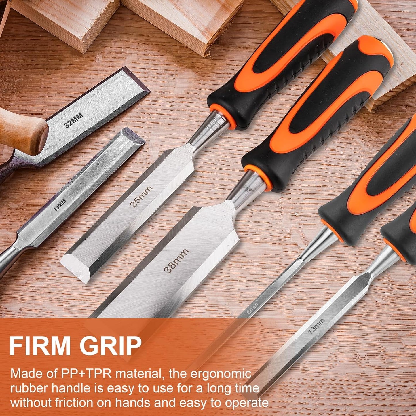 10Pcs Wood Chisel Sets, 6Pcs Premium Wood Chisels with Honing Guide, Sharpening Stone & Carpenter Pencils, Wood Carving Tools Kit for DIY & Professional Use (6-38mm)