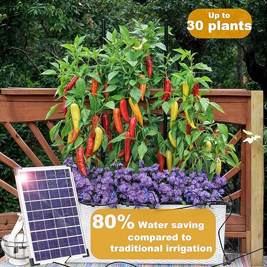 Solar Irrigation, Automatic Plants Watering System, Solar Powered Drip Irrigation Kit, Self Watering Devices with Timer, Outdoor Irrigation System for Potted Plants in Patio, Balcony (Large)