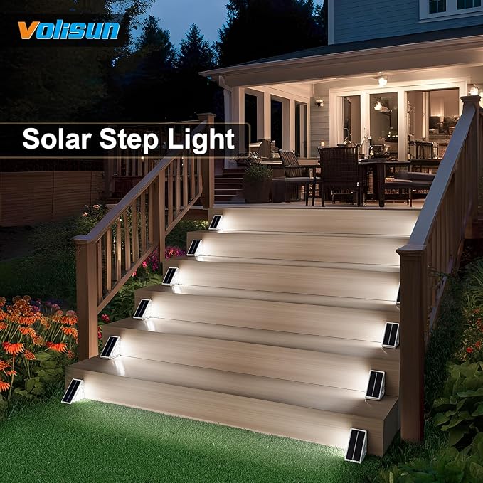 VOLISUN Solar Step Lights for Outside 24 Pack, Solar Stair Lights Outdoor Waterproof IP68, LED Outdoor Step Lights, Outdoor Stair Lights Decor for Deck, Front Step, Front Porch and Patio (Cool White)