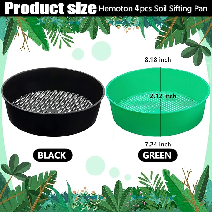 8 Pack Rock Garden Sieve Soil Sifter, Round Plastic Gardening Soil Sifting Pan Sand Sifter Set, Compost Sifter Rock Sifter Dirt Sifter for Small Gravel, Soil, Sand