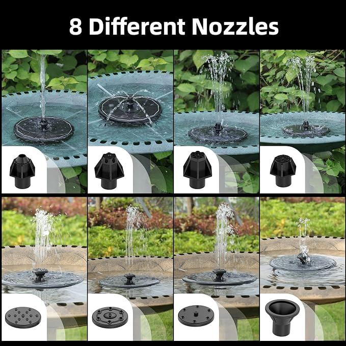 Solar Fountain, Powered Water 4W Pump for Bird Bath with LED Lights, 7 Nozzle and Fixer Hummingbird Garden, Pond, Pool, Fish Tank, , Black