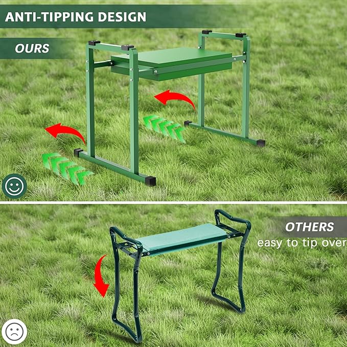 FLINTER Stable and Save Anti-Tipping Garden Kneelers Seat, 10.2" Wider Garden Kneeler and Seat with Handle, Heavy Duty Gardening Stool for Seniors, Gardening Weeding Bench Great for Gardeners Parents