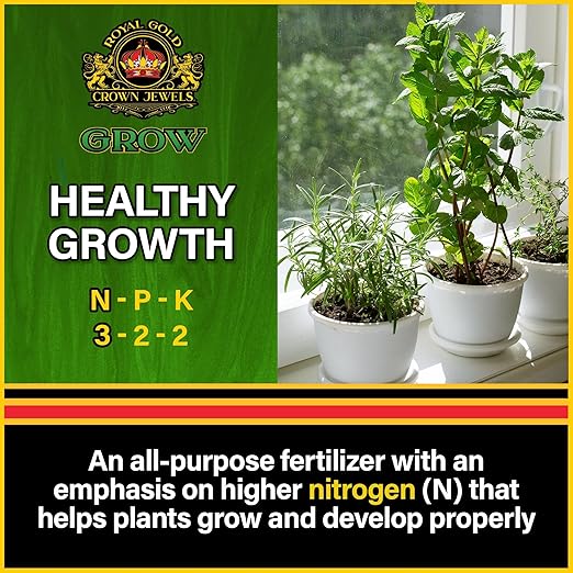 Royal Gold Crown Jewels Organic Grow 3-2-2 Dry Soluble Fertilizer, 20 lbs - Best for Improving Soil Before Planting, Encouraging Vigorous Growth and Plant Feeding