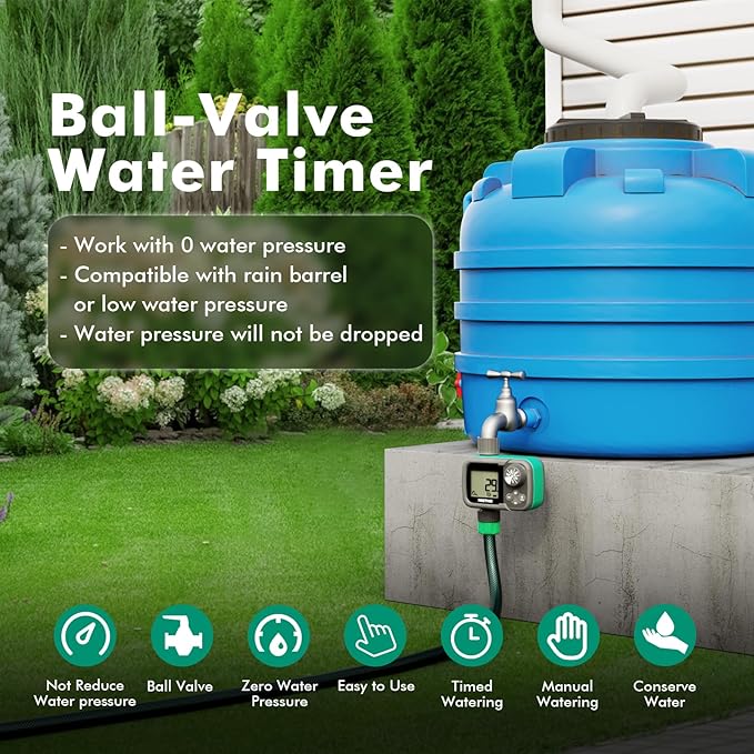 RESTMO Sprinkler Timer, Water Timer for Garden Hose, Outdoor Faucet, Lawn Watering, Automatic Control, Manual Watering, Ball Valve System Compatible with Rain Barrel, Zero/Low Water Pressure Watering