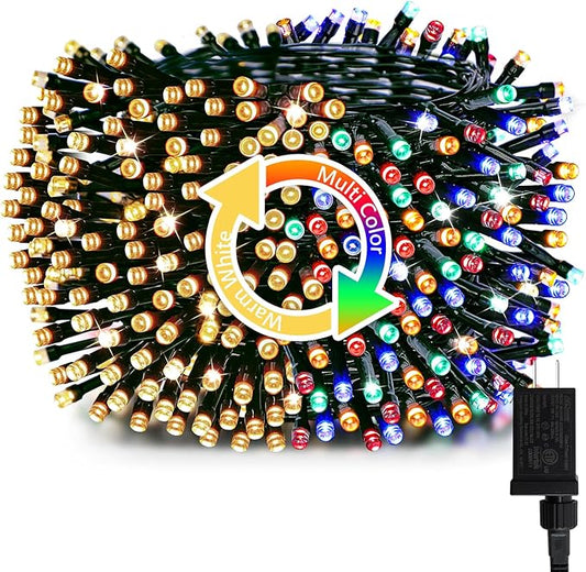 Minetom Christmas Lights, 128ft 400 LED Outdoor Christmas Tree Lights with Remote, 8 Modes Christmas String Lights Plug in Xmas Tree Lights with Timer for Outside Party Decor, Warm White & Multicolor