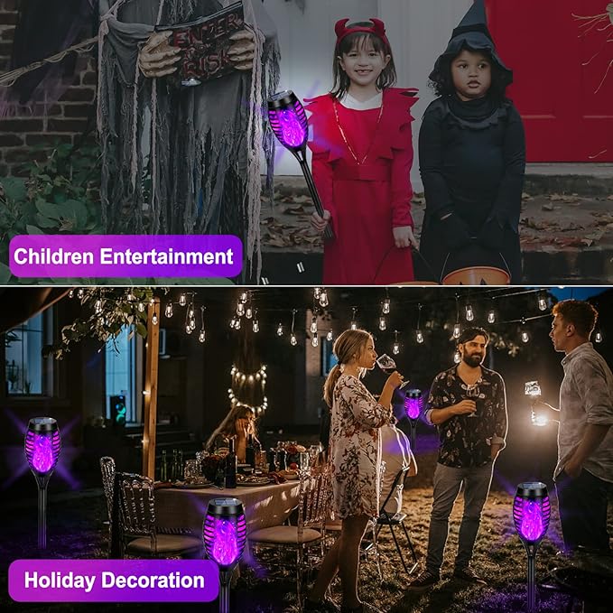 Solar Lights Outdoor, Upgraded 12 Pack Purple Solar Torch Light with Flickering Flame Waterproof for Garden Decor, Flame Torches for Outside Landscape Porch Yard Pathway Decorations