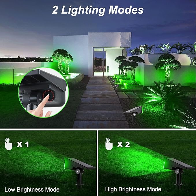 T-SUNUS Green Solar Lights Outdoor Waterproof IP65 Landscape Spotlights 2 Modes Dusk to Dawn for Christmas Halloween Tree Statue Graveyard Garden Flag 4 Pack
