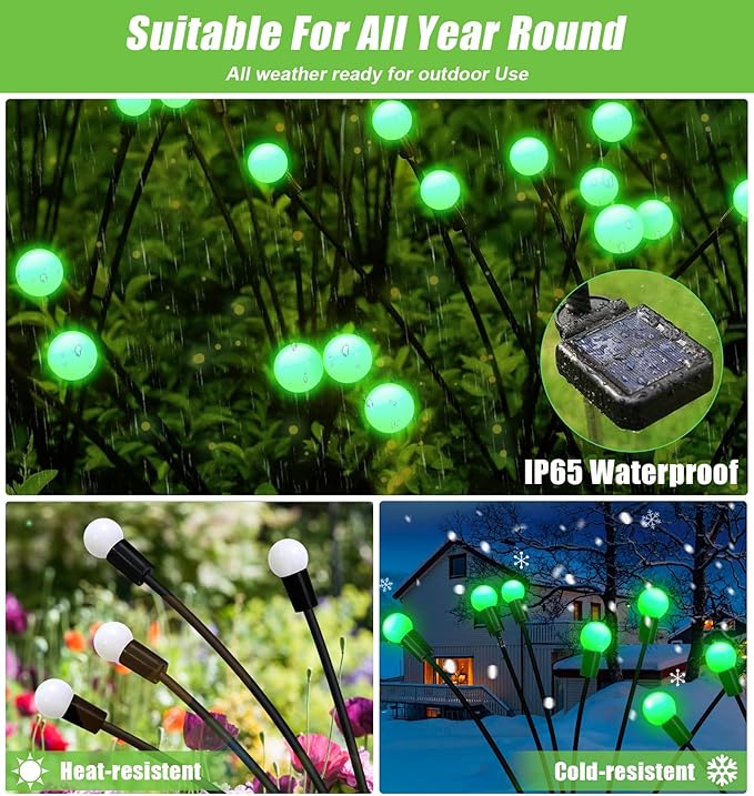 Solar Garden Lights Outdoor, 4 Pack 24LED Waterproof Solar Powered Lights for Yard Pathway Patio, Swaying Lawn Decor as Gardening Gifts for Women Holiday(4 Pack Green)