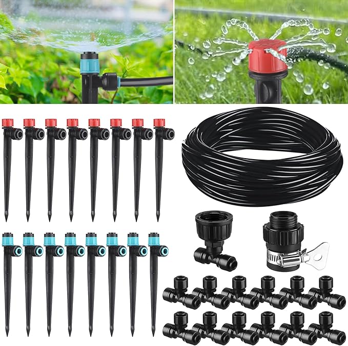 100ft Drip Irrigation Kits, Connect Automatic Irrigation System, Irrigation System with 1/4 Inch Tubing and Tee 2 Way Connector, Irrigation Sprinkler System for Yard Lawn Patio Greenhouse