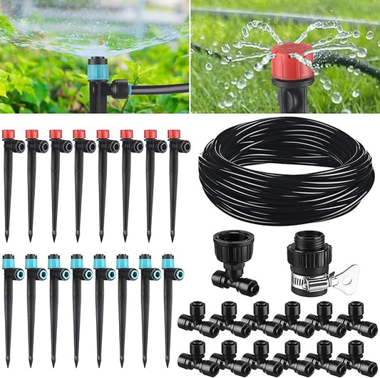 100ft Drip Irrigation Kits, Connect Automatic Irrigation System, Irrigation System with 1/4 Inch Tubing and Tee 2 Way Connector, Irrigation Sprinkler System for Yard Lawn Patio Greenhouse