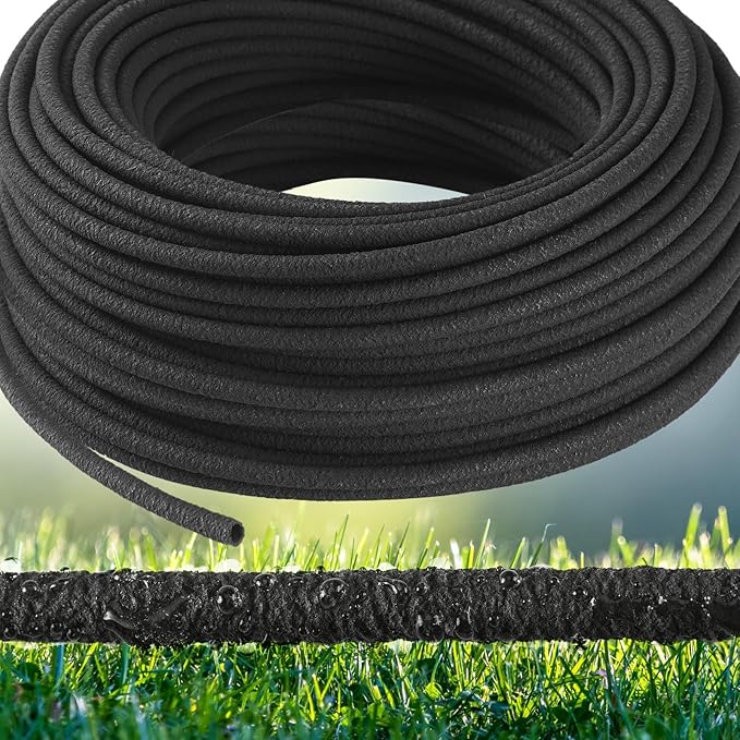 Sasylvia 1/4 Inch Porous Soaker Hose Save Water Drip Line Irrigation Garden Soaker Drip Irrigation Tubing Heavy Duty Soaker Irrigation System for Watering Hydroponics Vegetable Beds, Black (300 ft)