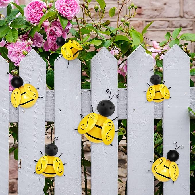 Metal Outdoor Wall Art Decor, 6 PCS Bumble Bee Decor, Fence Decorations, Outdoor Metal Garden Decor, Wall Art for Yard Art, Home