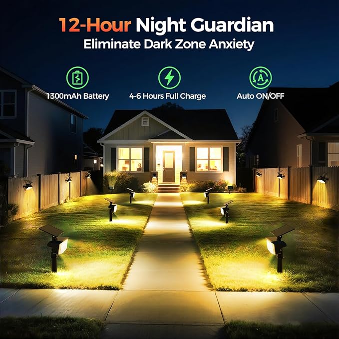 Solar Spot Lights Outdoor, 92 LEDs Landscape Lighting with 3 Lighting Modes and Auto On/Off, IP67 Waterproof Spotlights, Outdoor Solar Lights for Yard Garden, 6 Pack (Warm White)