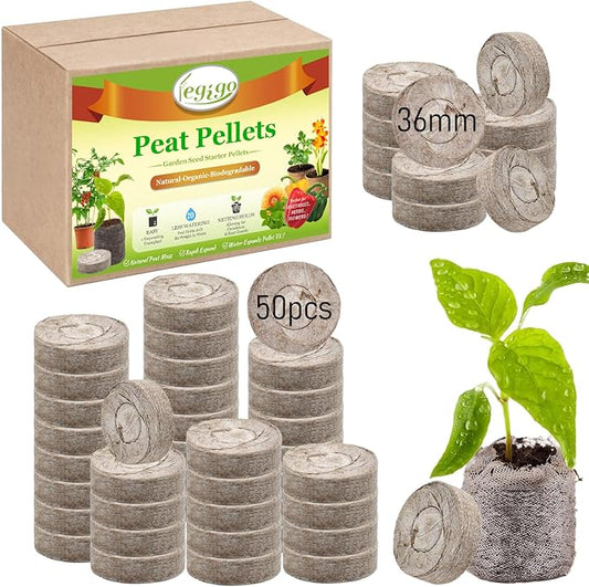 Legigo 50 Pcs 36mm Seed Starter Peat Pellets Pods for Seedlings- Compressed Seed Starting Pellets Seed Starter Pods Plugs Soil Peat Pods for Starting Seeds, Garden Planting Herb Flower Vegetables