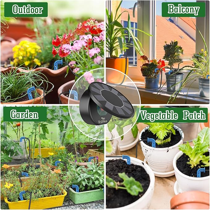 Solar Automatic Drip Irrigation System Kit, DIY Irrigation System for Garden Outdoor/Indoor Gardening System, Plant Watering System Drip Irrigation System, 9 Timing Modes with Anti-Siphon Set