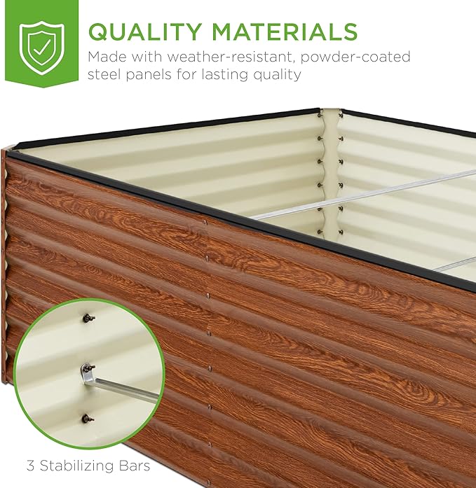 Best Choice Products 8x4x2ft Outdoor Metal Raised Garden Bed, Deep Root Planter Box for Vegetables, Flowers, Herbs, and Succulents w/ 478 Gallon Capacity - Wood Grain
