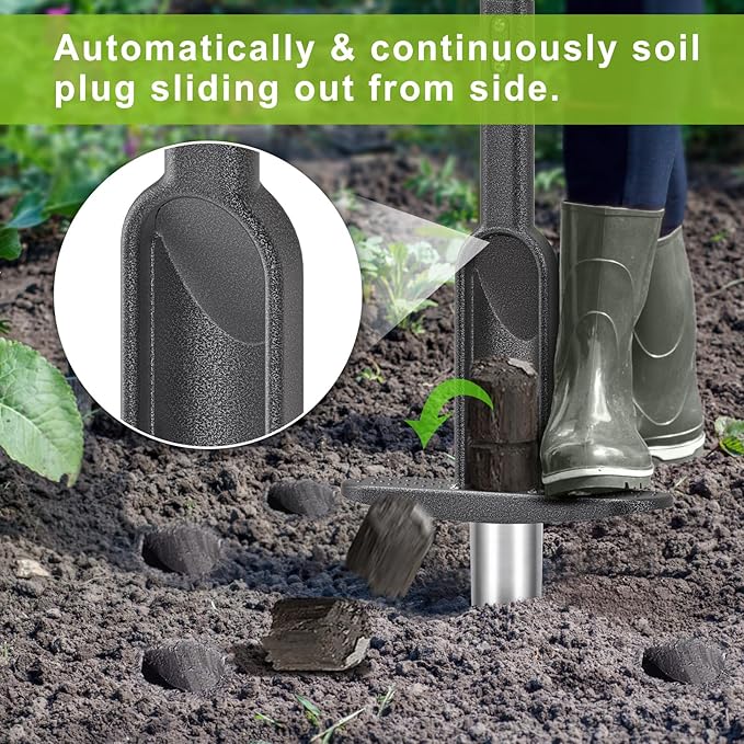 Dolibest Bulb Planter Tool w/Soft Rubber Grip, Grass Plugger Tool w/Stainless Steel Sharp Serrations, pre-Assembled Sod Plugger w/Centre Auto Dump Design for Lawn Planting Bulbs and Grass Repair