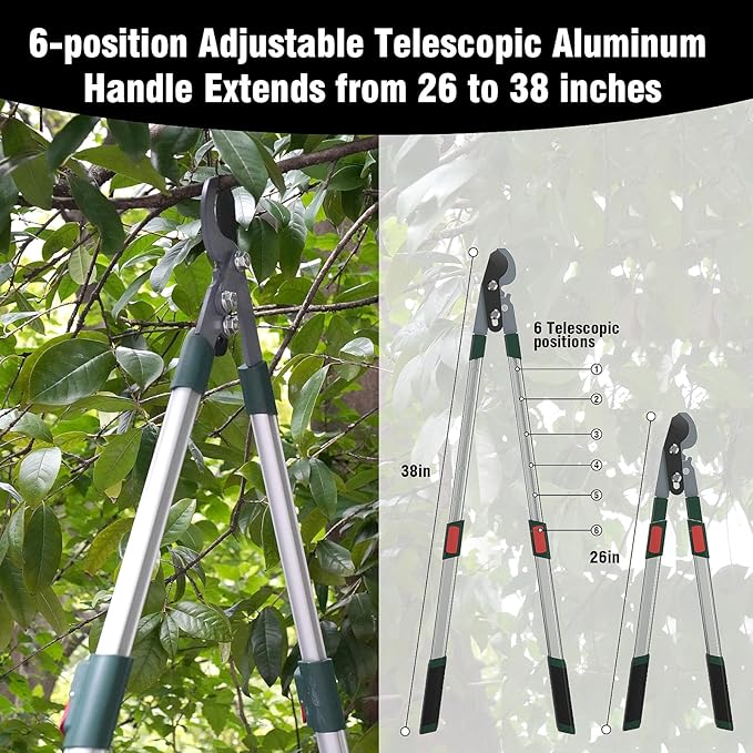 GARTOL 3-Piece Garden Tool Set - Bypass Lopper, Hedge Shears, Pruning Shears with Telescopic Aluminum Handles, Extendable Heavy-Duty Branch Cutters, Garden Clippers for Branches, Shrubs, and Hedges
