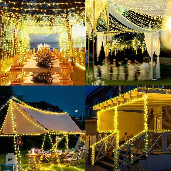 Heceltt 1600 LED 630 FT String Lights Outdoor, 8 Modes Warm White Christmas Lights Plug in, IP44 Waterproof Led String Lights with Timer and Memory for Xmas Holiday Wedding Decorations