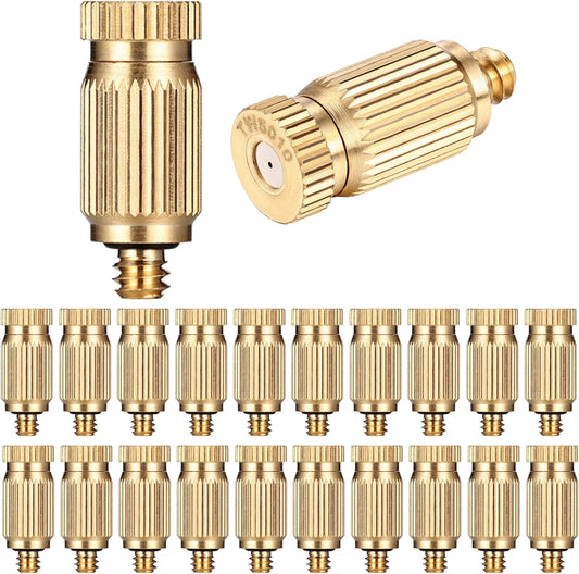 Mornajina 20 Packs Brass Misting Nozzles Mister Replacement Nozzles for Outdoor Cooling System, Misting System Heads Sprayer 0.020" (0.5 mm) 10-24 UNC, High Pressure