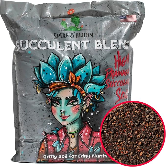 High Drainage Succulent Soil Potting Mix with Coffee Compost & Mycorrhizhal Fungi - 4 Dry Quarts - Slighly Acidic, Gritty Soil for Edgy Plants - Spike & Bloom
