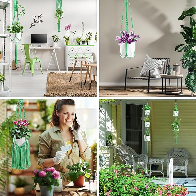 Macrame Plant Hangers, 6Pack Hanging Planters for Indoor Plants w/ 6 Set Hangers Kit Handmade Macromay Plant Hangers Indoor Flower Pots Holder Stand for Boho Home Décor (POTS NOT Included)