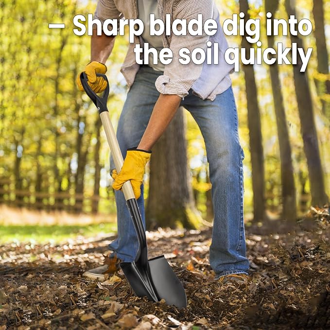 Shovel for Digging,Round Shovel, Garden Tool with D-Handle, 41 Inches in Overall Length, Wooden Handel Garden Shovel,Beach Shovel, Car Snow Shovel