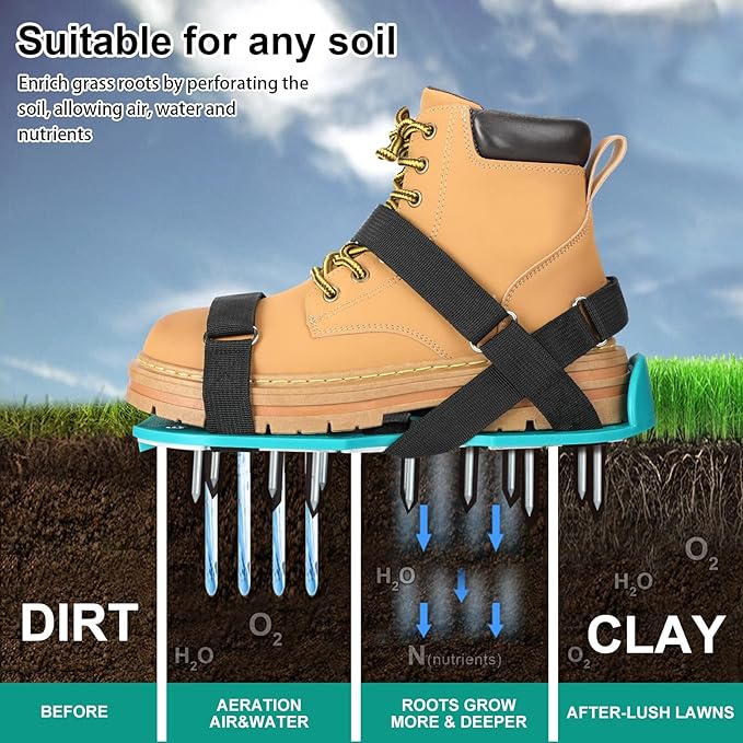 Lawn Aerator Shoes for Grass - Pre-Assembled Grass Aerator Shoes for Lawn - Soil Yard Aerator Tool for Aerating Patio Garden, Green