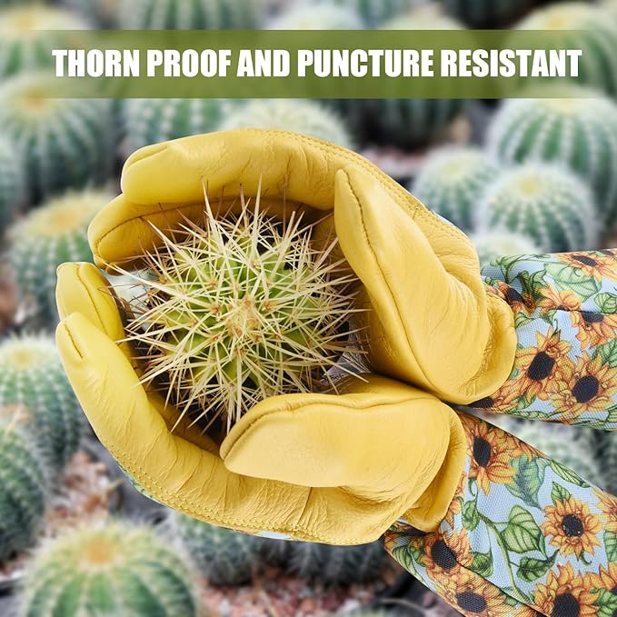 Womens Gardening Weeding Working Gloves, Leather Garden Glove for Women Thorn Proof No Stab for Digging, Planting,Pruning