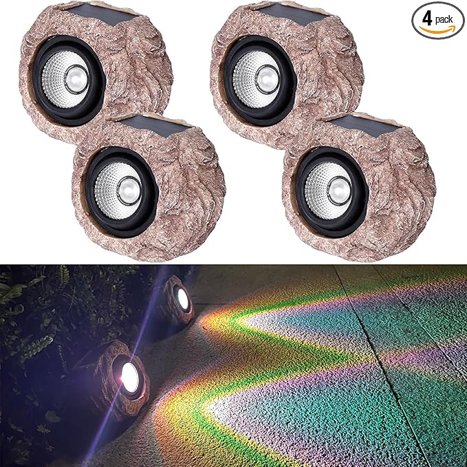 Solar Rock Lights Outdoor Waterproof, 4 Pack LED Colored Garden Landscape Light, Stone Statue Bright Solar Spot Light for Path, Yard, Patio, Lawn, Porch, Yard Decoration and Lighting