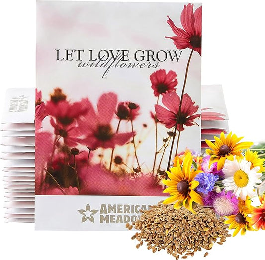 American Meadows Wildflower Seed Packets ''Let Love Grow'' Party Favors (Pack of 20) - Wildflower Seed Mix, Party Favors for Weddings, Valentine's Day, Anniversaries, Thank You