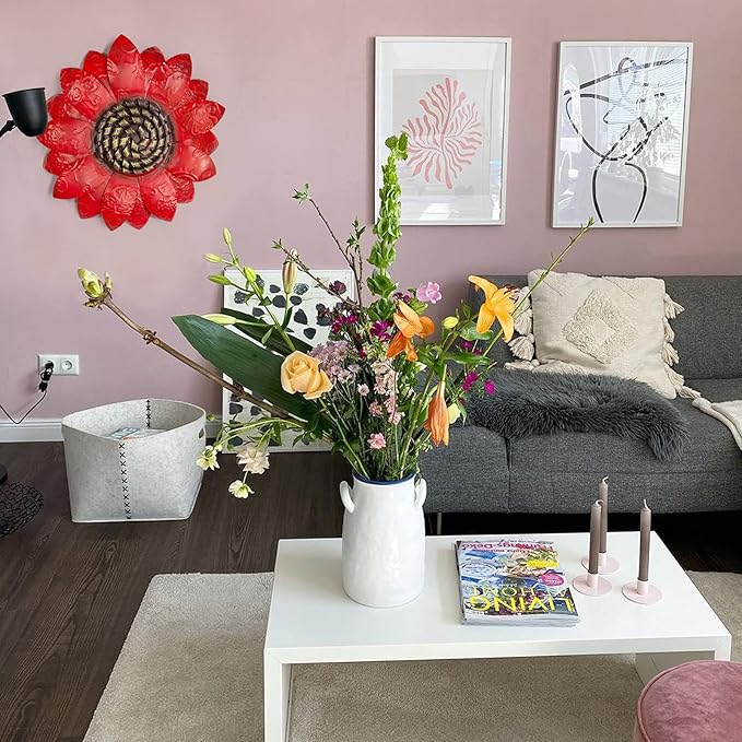 EASICUTI Red Sunflower Metal Flowers Wall Decor Metal Wall Art Decorations Hanging For Indoor Outdoor Home Bathroom Kitchen Room Bedroom Living Room Garden Patio Porch 12 Inch