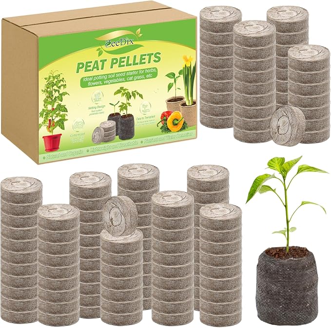 ZeeDix 200 Pcs (36mm) Peat Pellets for Seedlings, Compressed Seed Starting Plugs Pallet Potting Soil Block, Seed Starter Pellets Soil Pods for Planting Flowers, Herbs and Vegetables