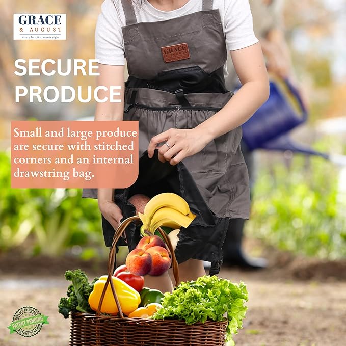 Gardening Apron with Pockets for Women & Men - Garden Apron 7 Pockets & Internal Drawstring Bag - Great Gift