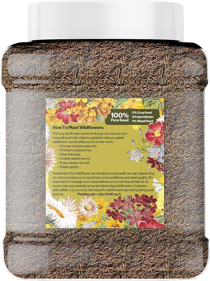 Geva Grow Northwest Wildflower Seeds Regional Mix - Organic, Non-GMO - 100% Pure Seed - 20 Different Wildflowers Seeds of Annual and Perennial, 1 LB Tub